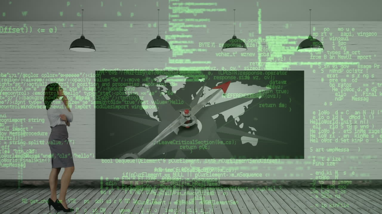 인터랙티브 스크린을 사용하여 사업가 여성에 대한 데이터 처리 애니메이션