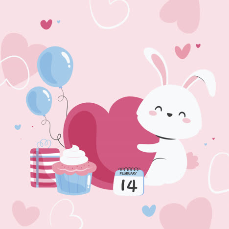 cute valentine's day rabbit with gift and heart