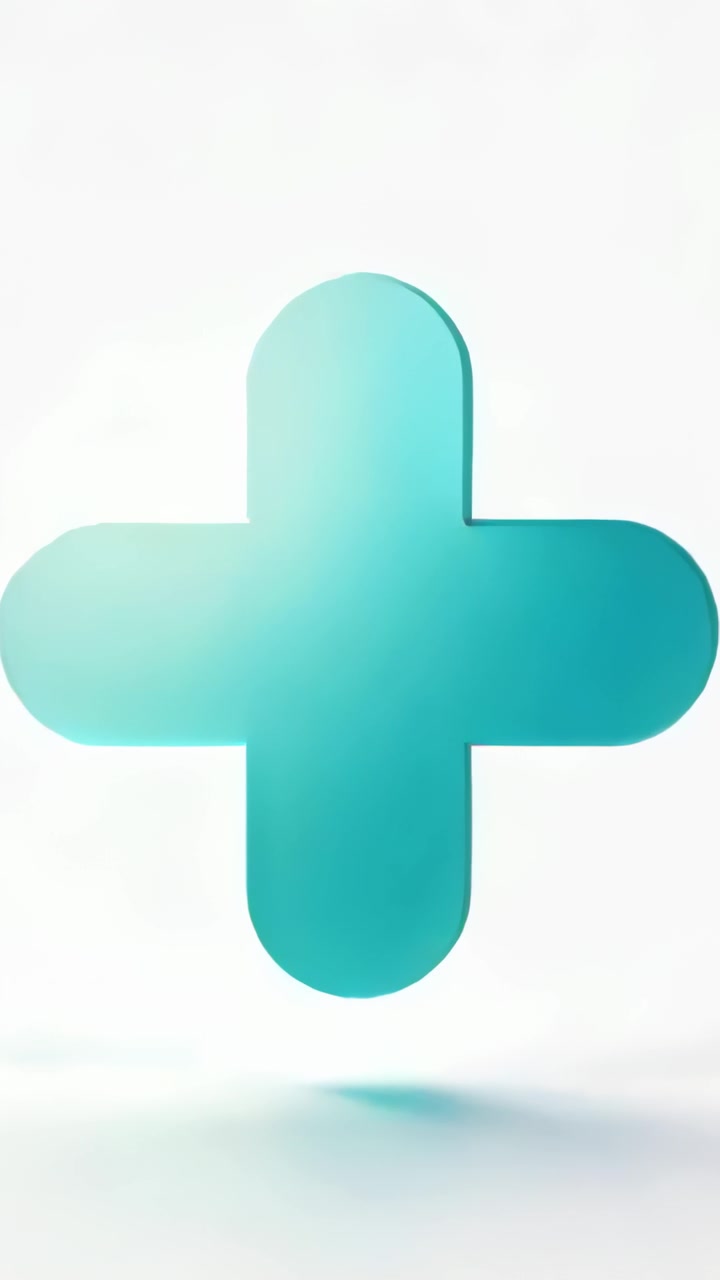 Vertical video: Bobbing after lift, teal rounded plus sign moving in studio with soft shadow blur