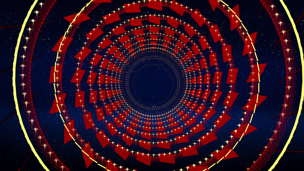 Sfondo astratto rosso e blu in movimento in loop, stile tunnel circolare futuristico, per scenografie, mapping di proiezione visiva, video musicali, programmi TV, editor e VJ per schermi a LED o sfilate di moda