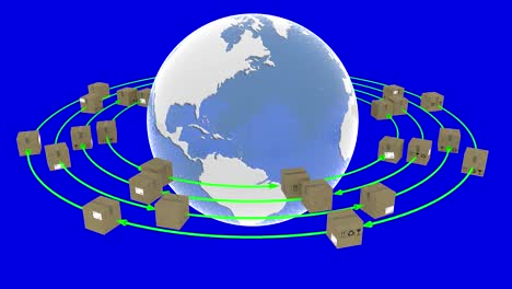3d illustration - videos.  shipping. delivering goods that revolve around the world