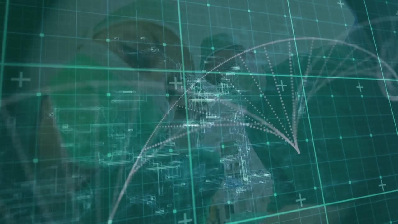 수술 중 백인 외과 의사에 대한 데이터 처리 애니메이션