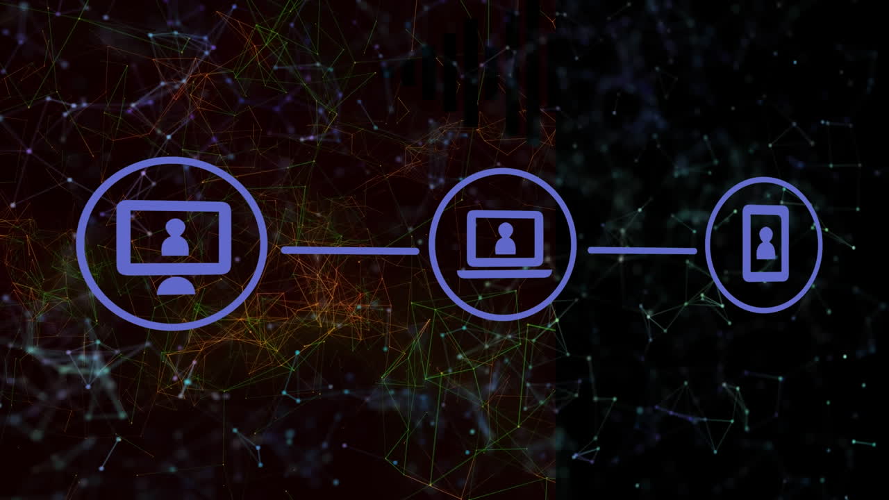 animación de iconos de medios a través de una red de conexiones