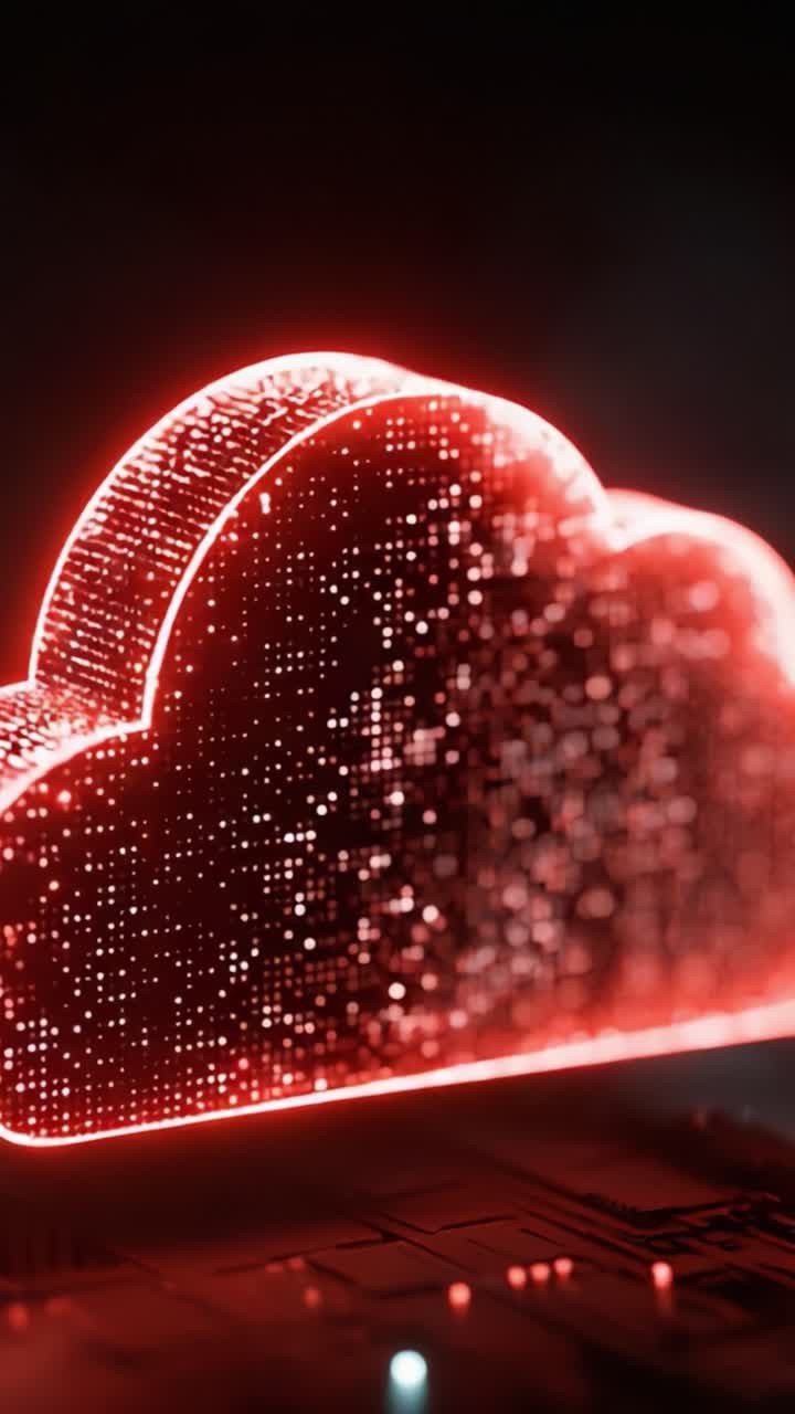 A Glowing Red Cloud Symbol Representing Digital Data Storage and Connectivity, Illuminated with Millions of Data Points, Symbolizing the Future of Cloud Technology