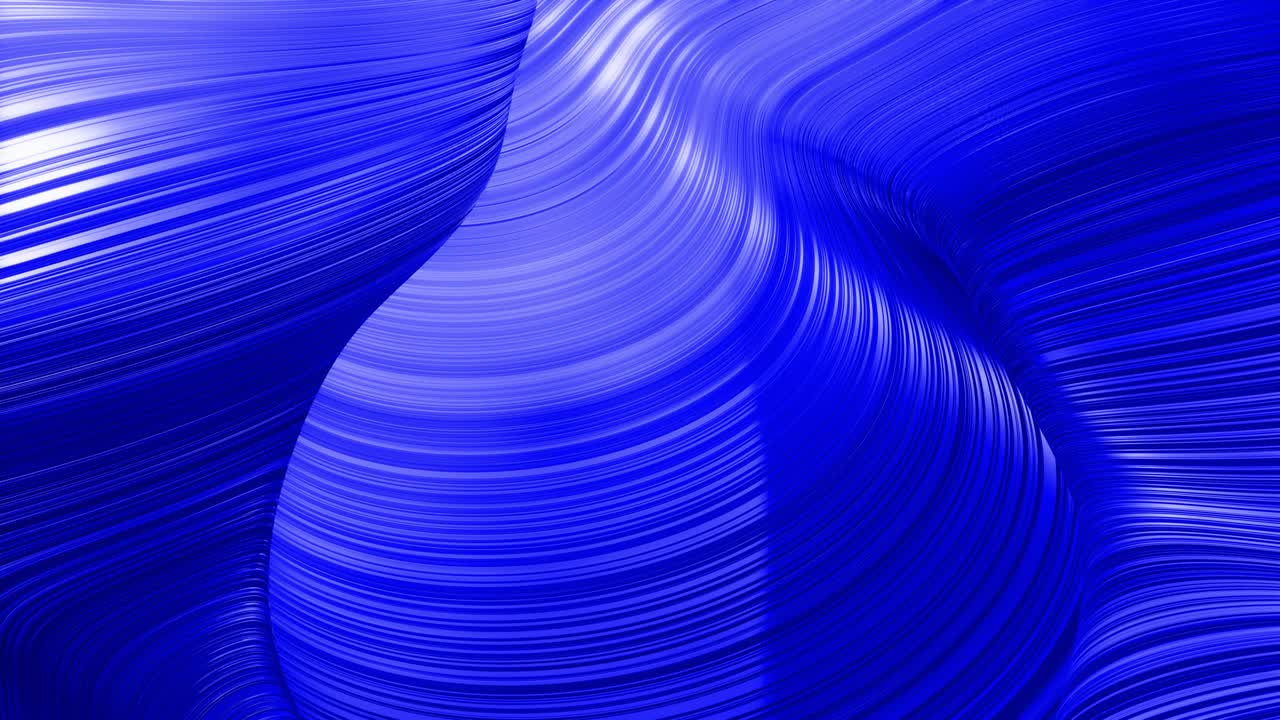 천의 표면에 있는 파동의 아름다운 파란색 추상화, 유체 위의 파동, 파란색 그라디엔트, 천 표면의 줄무로 어낸 선, 부드러운 애니메이션과 함께 4k 루프 된 배경