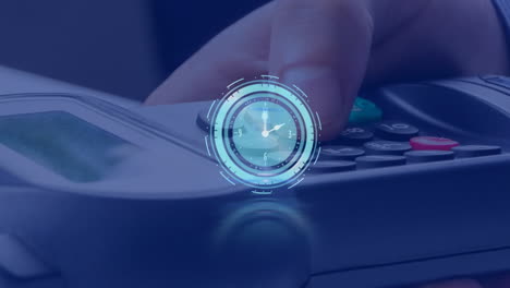 animación del reloj moviéndose rápidamente sobre el terminal de pago