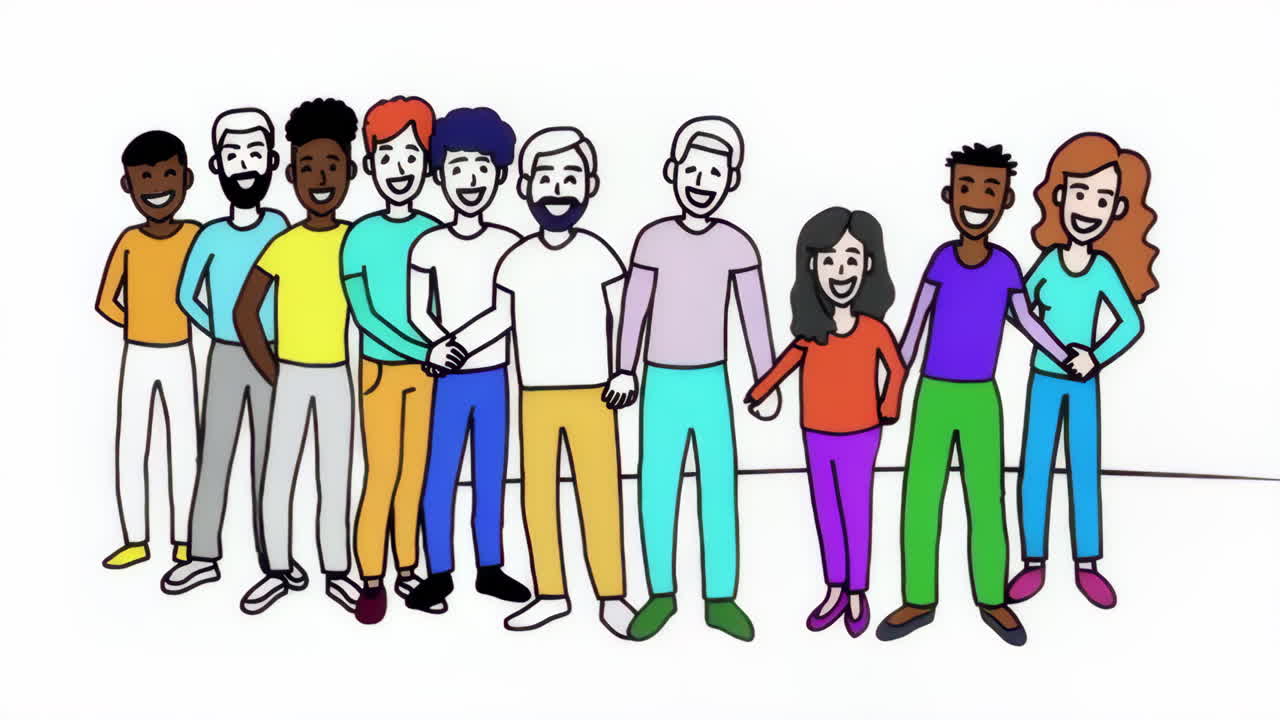 Diverse Cartoon People Standing Together
