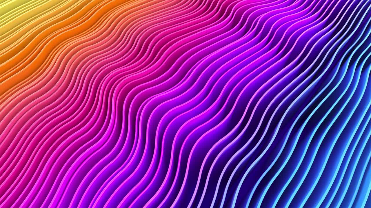 4k 3D animation of rows and rows of colorful stripes in a rainbow in a circular formation rippling. Colorful wave gradient animation. Future geometric patterns motion background. 3d rendering