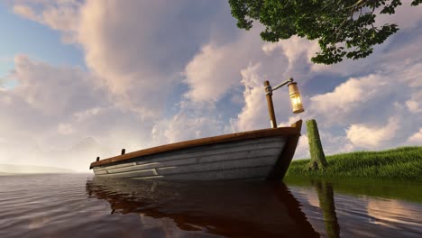 tranquil lakeside boat at sunset