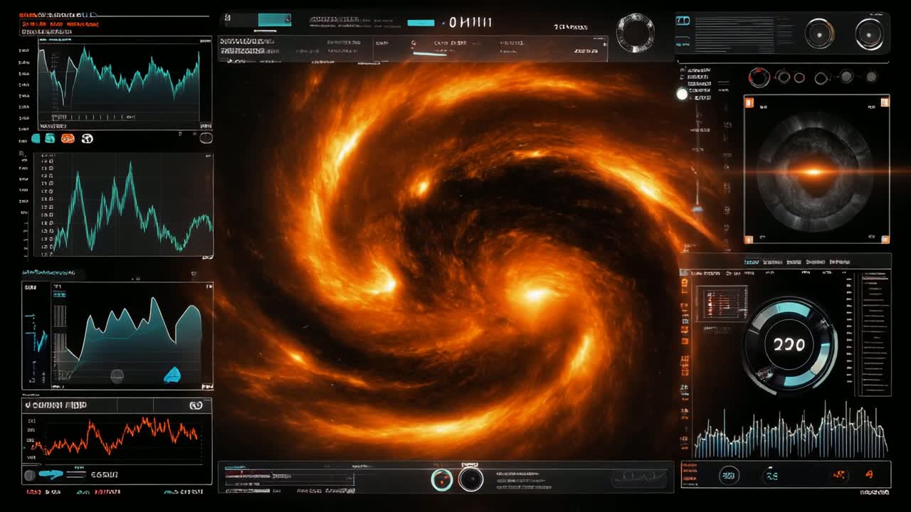 Interfaccia tecnologica avanzata con visualizzazione dinamica di energia vorticosa