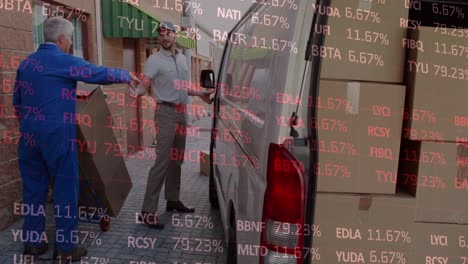 animation of statistics and financial data processing over delivery man