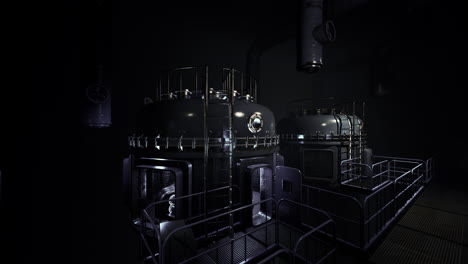 dark industrial interior with machinery