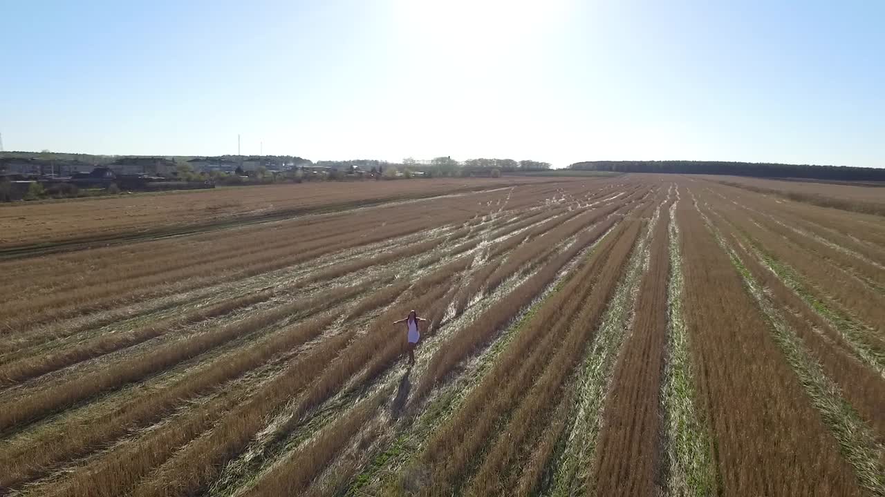 수확 된  을 가로질러 고 있는 사람 의 공중 사진
