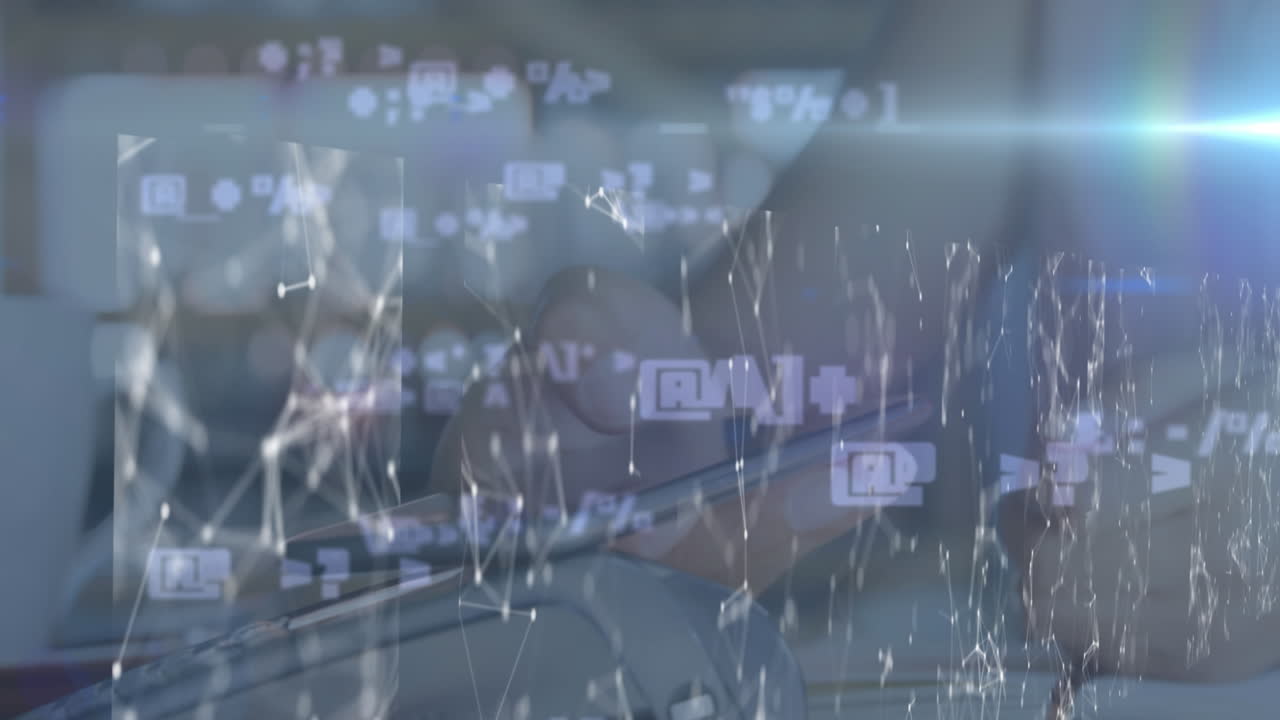 아이콘의 애니메이션과 스마트폰으로 지불하는 여성에 대한 데이터 처리