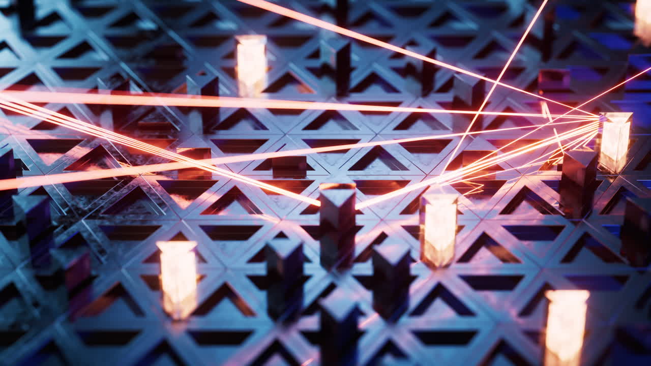 빛나는 네온 선으로 된 디지털 회로 보드, 3d 렌더링