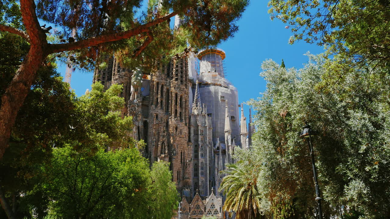 The Famous Temple Of The Sagrada Familia In Barcelona The Camera Moves In The Direction Of The Churc