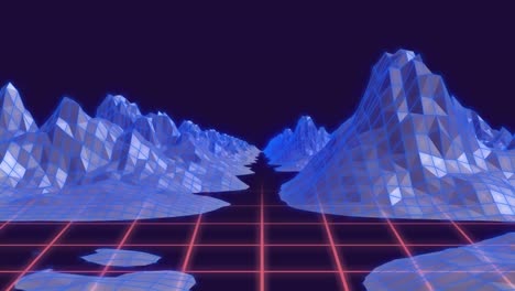 Animation-of-mountains-over-grid-on-dark-background