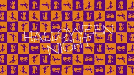 Animation-of-halloween-night-text-over-cat-and-witch-icons