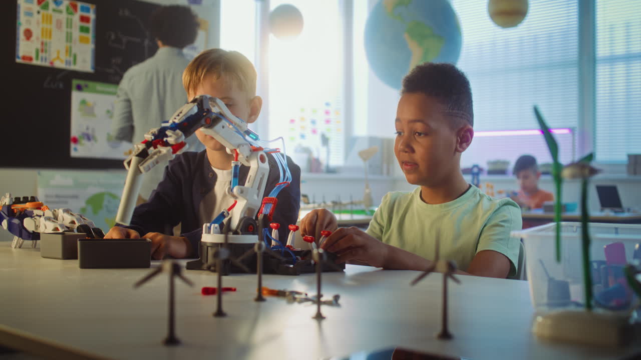 Kids Building Robots in Classroom