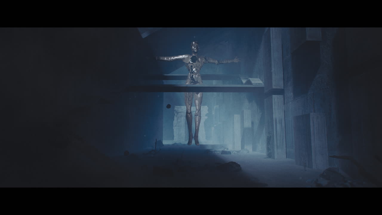 Floating Robot in a Desolate Cityscape