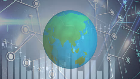 Animation-of-globe-spinning-with-graph-rolling-over-microprocessor-connections