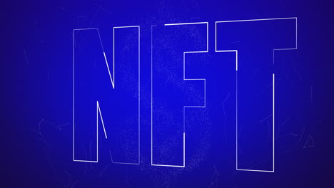 파란색 배경 위에  ⁇ 색 nft 텍스트의 애니메이션