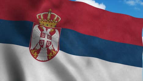 serbia flag waving in the wind, blue sky background. 4k