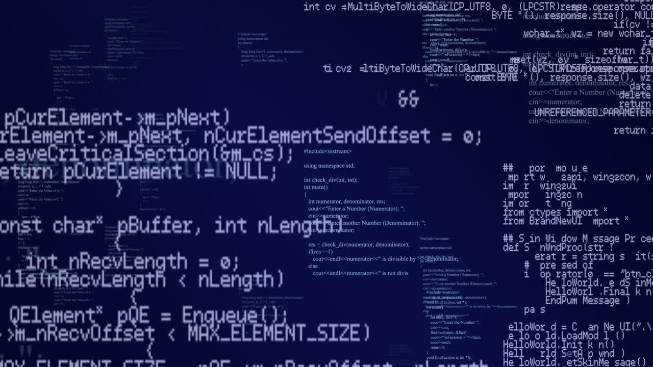 Animation of interface with data processing against blue background
