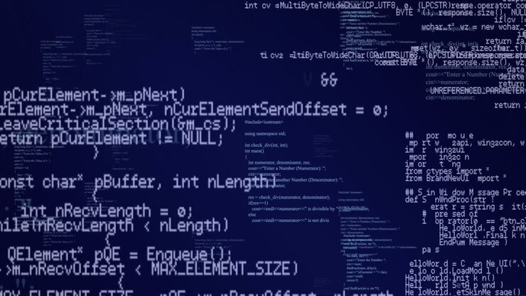 Animación de interfaz con procesamiento de datos contra fondo azul.
