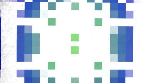 dynamic pixelated pattern blue, green, and white squares in grid formation