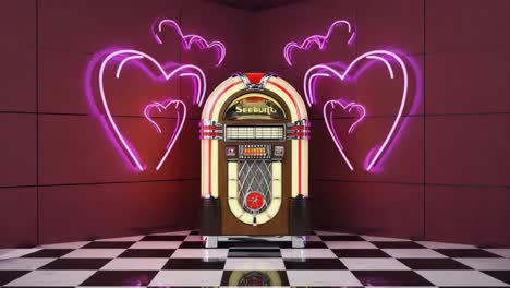 jukebox with neon heart decorations