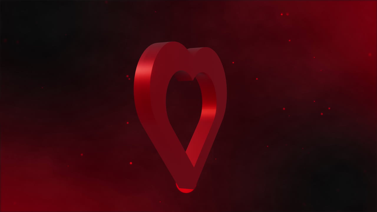 анимация красного сердца, движущегося над светлыми пятнами на красном фоне