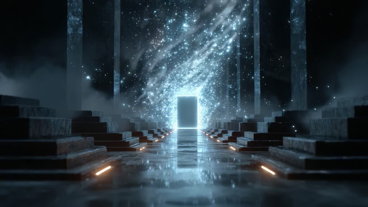 A Mysterious Portal Surrounded by Celestial Wonders: Exploring a Stunning Visual Realm Filled with Stars and Enigmatic Structures