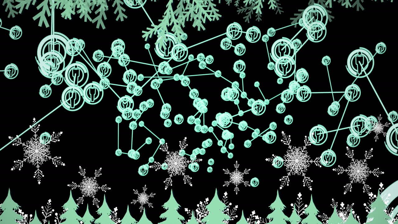 Animation of snow falling at christmas over media icons