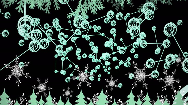 Animation of snow falling at christmas over media icons
