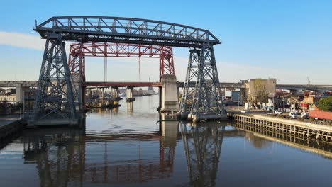 aerial pan of famous bridge puente transbordador in buenos aires