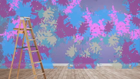 Animation-of-paint-splashes-on-grey-background-with-ladder