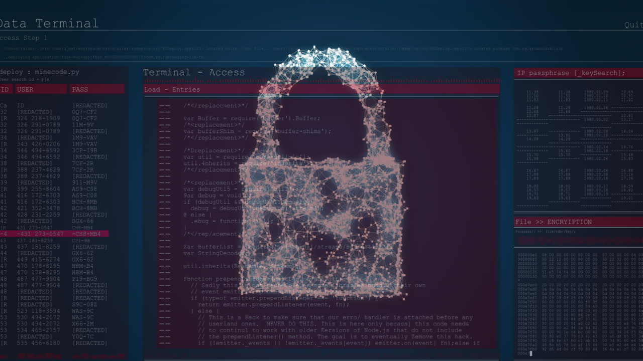 Animation of data processing over padlock