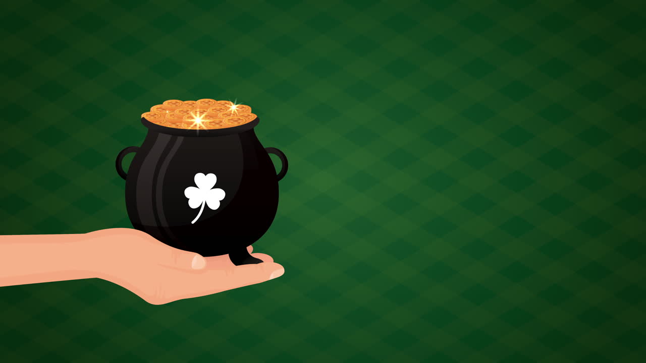 st patricks day animated card with treasure cauldron
