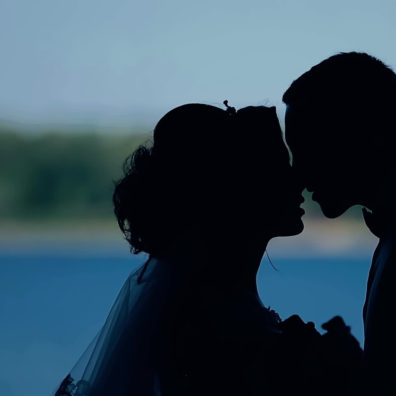 Wedding couple near lake