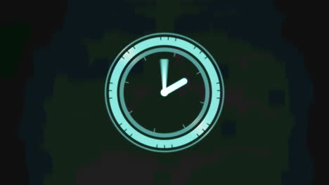 animación de un reloj con manecillas giratorias, sobre fondo negro