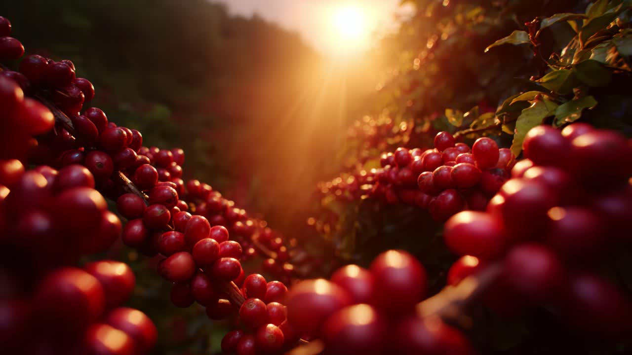 A Glorious Sunset Illuminates Vibrant Red Grapes, Capturing the Essence of Nature's Bounty and the Beauty of Harvest Time in a Lush Vineyard Landscape