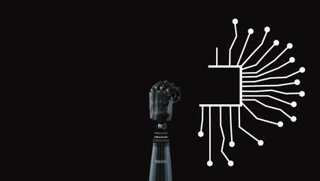 animación del procesamiento de datos sobre el brazo del robot y el fondo oscuro