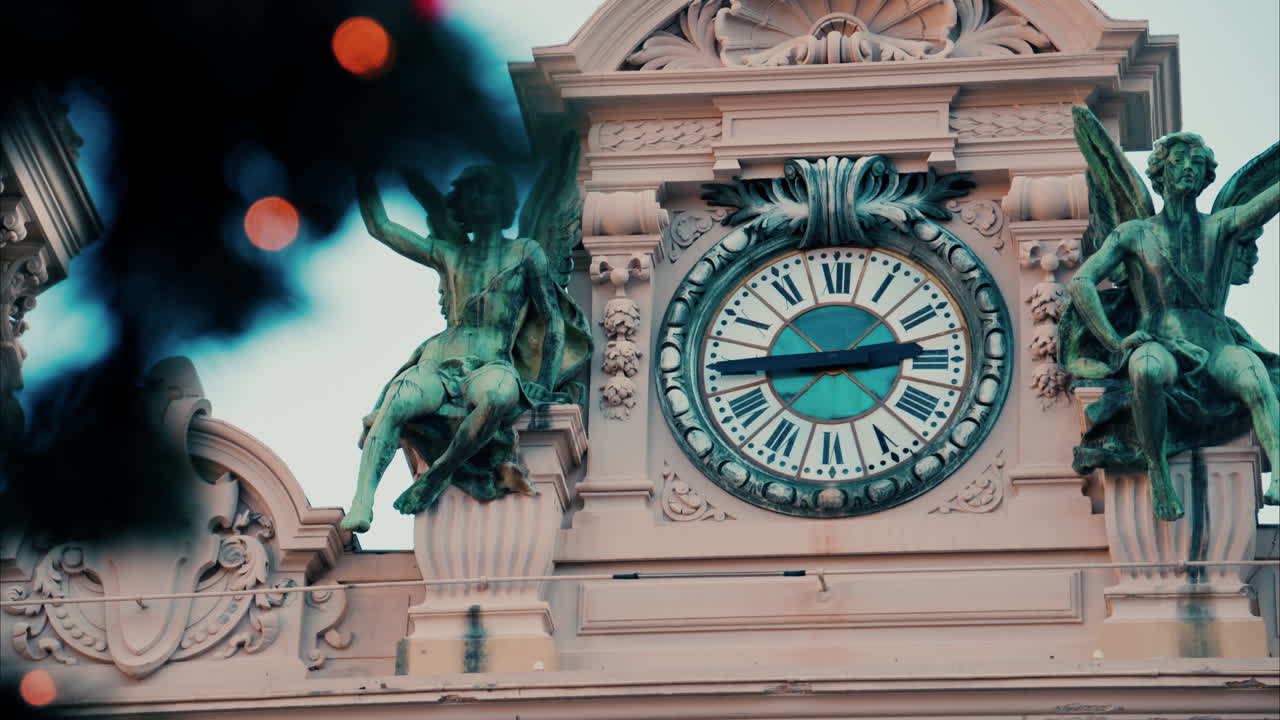 Monte Carlo, Monaco - December 14, 2024: Close up of the top of the Monte Carlo Casino in the evening