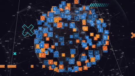 animación de redes de conexiones de íconos de interfaz múltiples