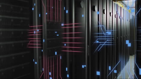 Animation-of-digital-data-processing-and-circuit-board-over-computer-servers