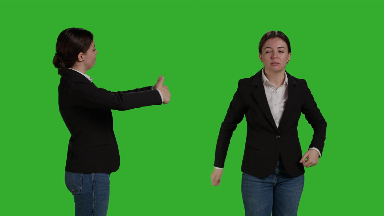 Businesswoman Giving Thumbs Up on Green Screen