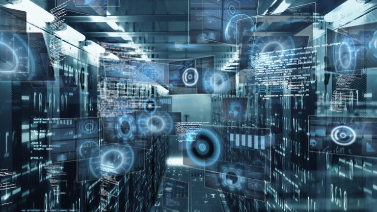 Animation of data processing over server room