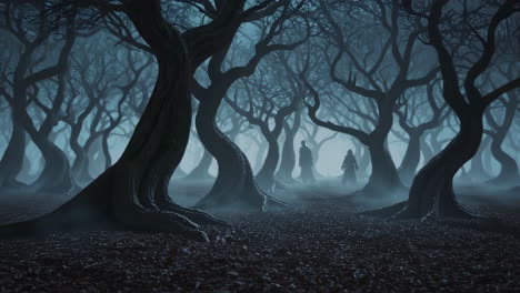 dark and mysterious forest at night