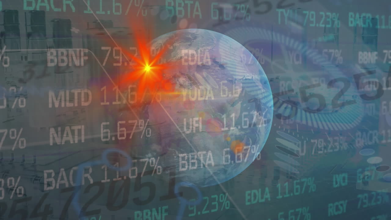 데이터 처리 및 전 세계 스캔 범위의 주식 시장 애니메이션